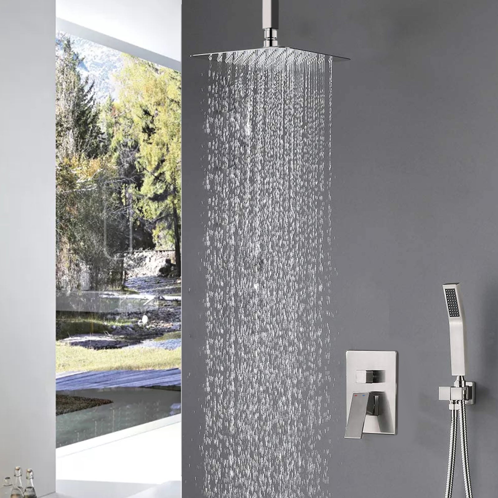 11 Ceiling Rainfall Shower Faucet System Combo with Hand Shower - Silver RB1023