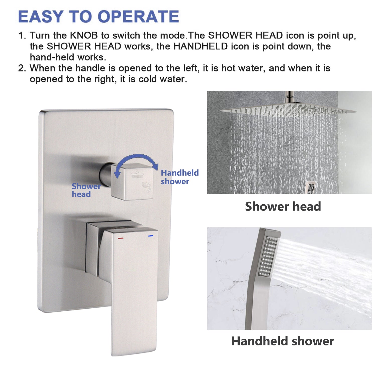 11 Ceiling Rainfall Shower Faucet System Combo with Hand Shower - Silver RB1023