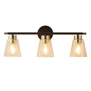 Vanity lamp in matte black& brushed gold with glass lampshade 3 lamps（Without bulb）