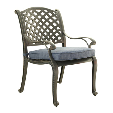 Outdoor Cast Aluminum Dining Arm Chair With Sunbrella Fabric Cushion