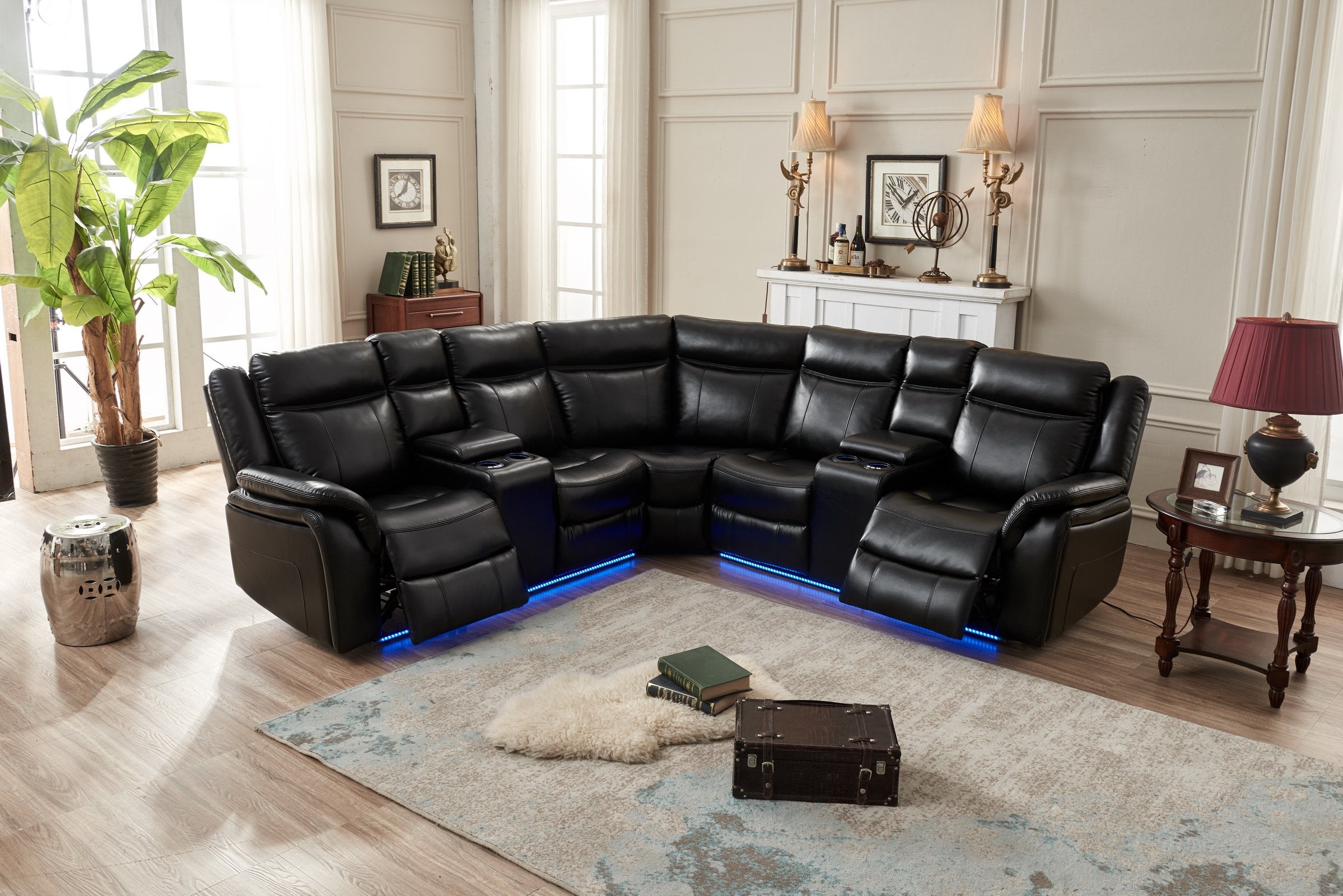 Black sectional deals couch with recliner