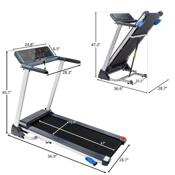 Folding Treadmill Electric Motorized Running Machine with Bluetooth, Speakers and 3 Incline Options