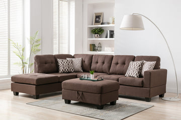 Reversible Sectional Sofa with 2 Outlets & USB Ports, Storage Ottoman Cup Holders Design & 4 Pillows