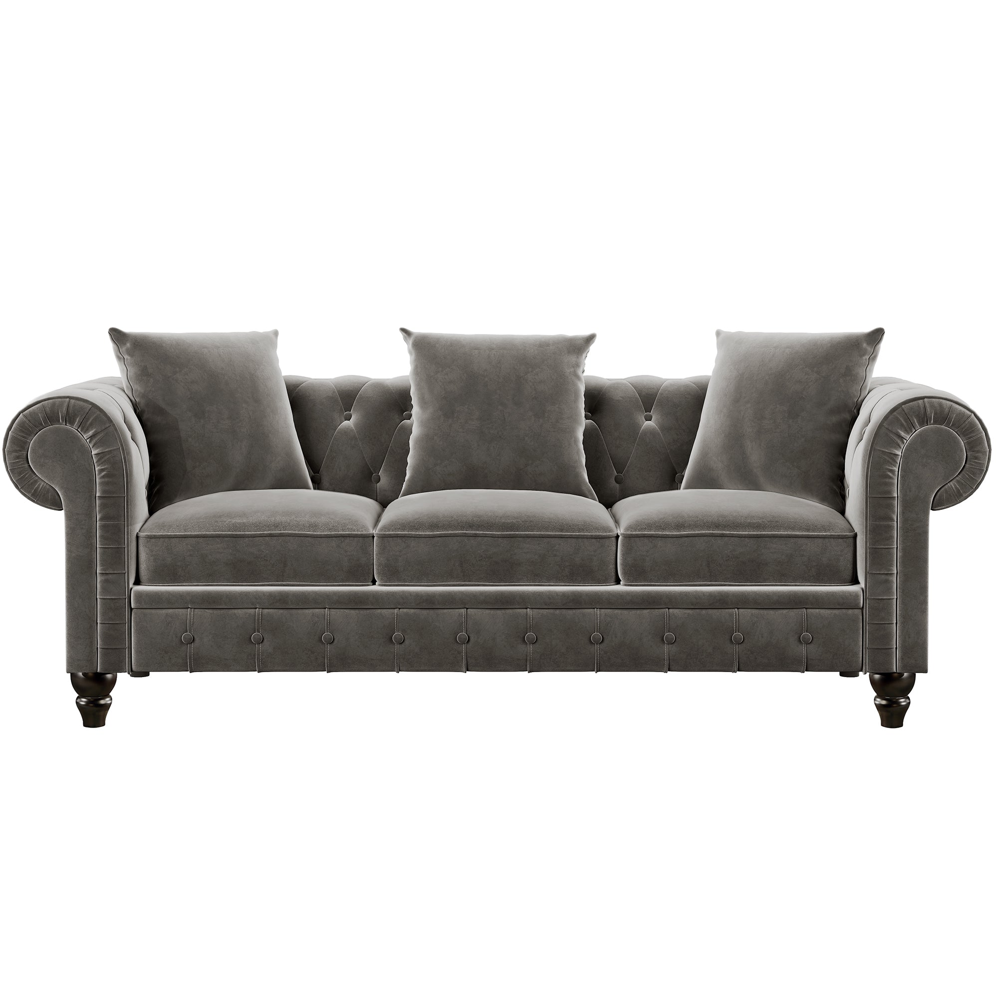 80" Chesterfield Sofa Deep Button Tufted Velvet Upholstered 3 Seat Sofa Roll Arm Classic,3 Pillows included