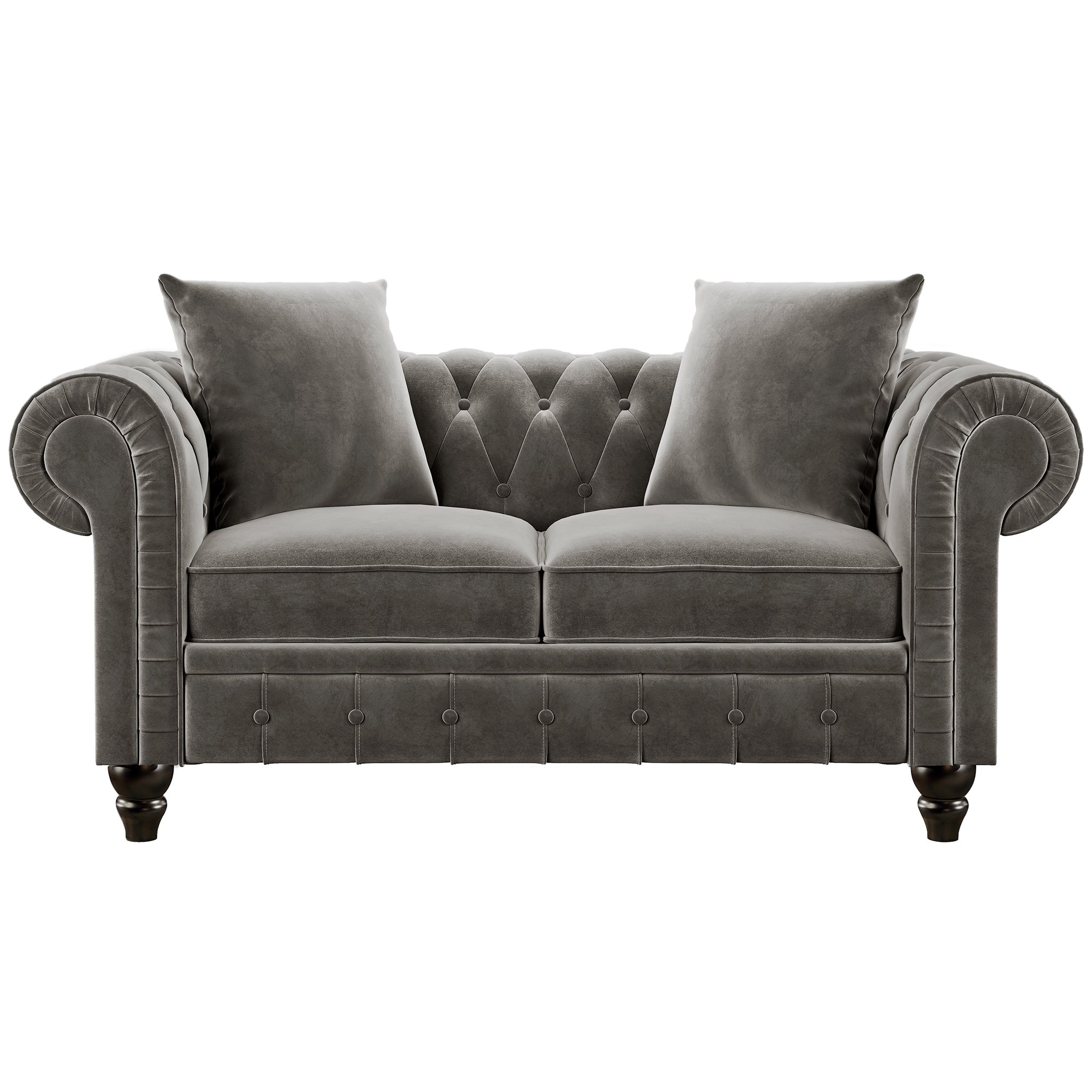 63" Deep Button Tufted Velvet Loveseat Sofa Roll Arm Classic Chesterfield Settee,2 Pillows included