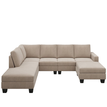 110*86.5*36" Textured Fabric Sectional Sofa Set, 4 pieces, U-shaped Sofa With Removable Ottoman, Left-arm Facing Chaise, Grey
