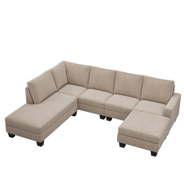 110*86.5*36" Textured Fabric Sectional Sofa Set, 4 pieces, U-shaped Sofa With Removable Ottoman, Left-arm Facing Chaise, Grey