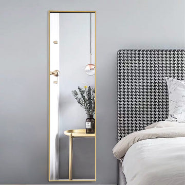 Full Length Mirror with Hanging Hooks for Door Wall Mounted Decoration Dressing Mirror Gold