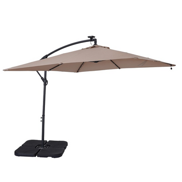 Clihome 8.5Ft Square 32 LED Solar Outdoor Market Cantilever Patio Umbrella with Aluminum Hanging Umbrella with Tilt and Base