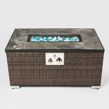 32inch Outdoor Fire Table Rectangle Gas Fire Pit with Glass Stones in Mixing Colors and Metal Cover