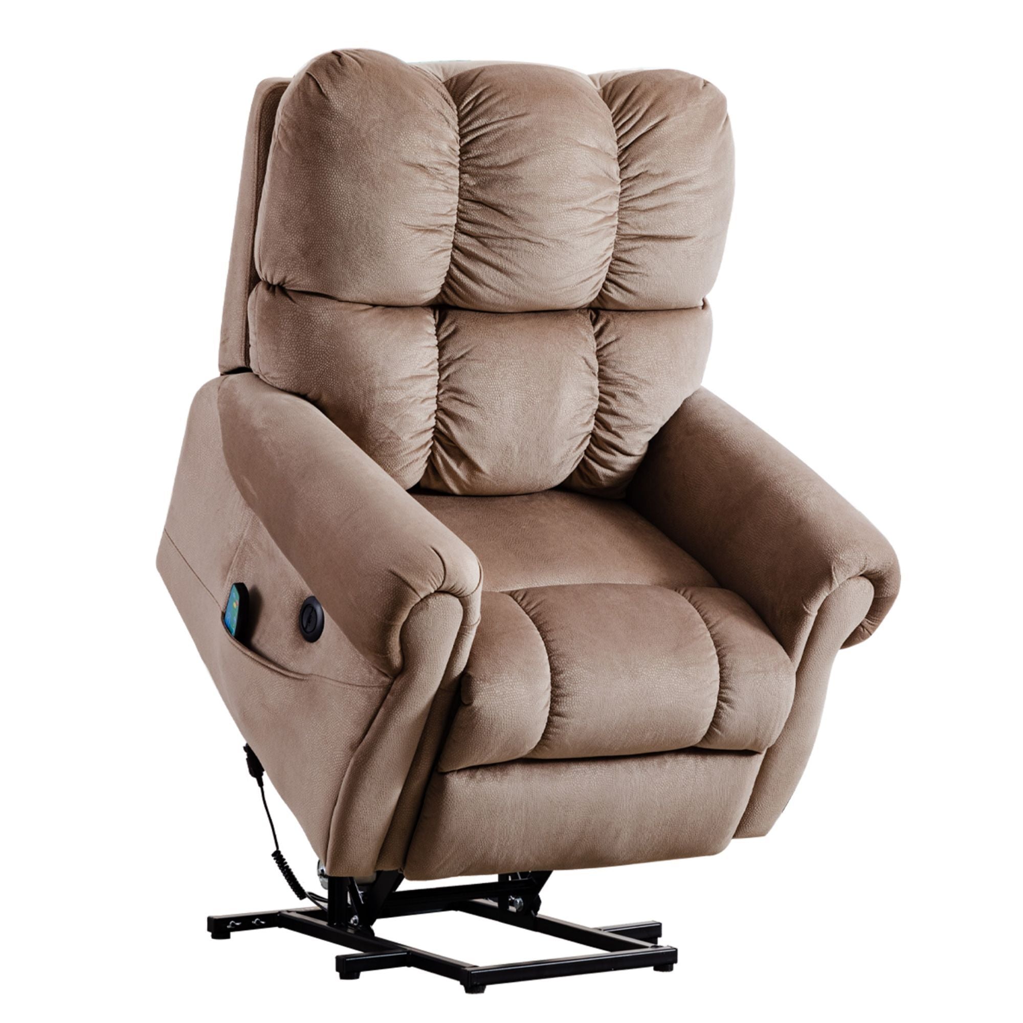 Electric lift recliner with heat therapy and massage, suitable for the elderly, heavy recliner, with modern padded arms and back, light brown