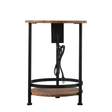 Two-Tier Round Side Table with USB and AC Charging Station