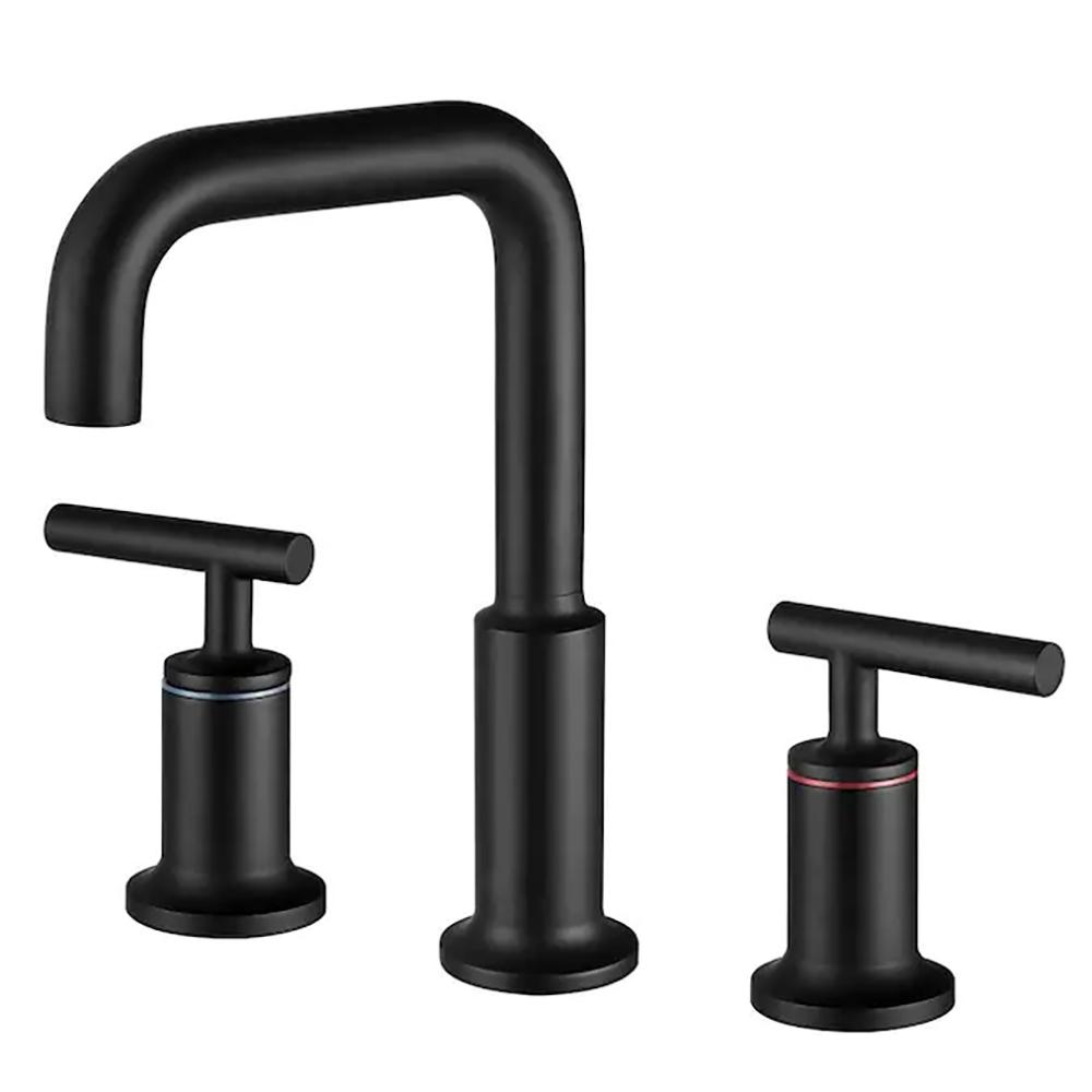 Matt Black Widespread Bathroom Sink Faucet with With CUPC Water Supply Hose and Cartridge