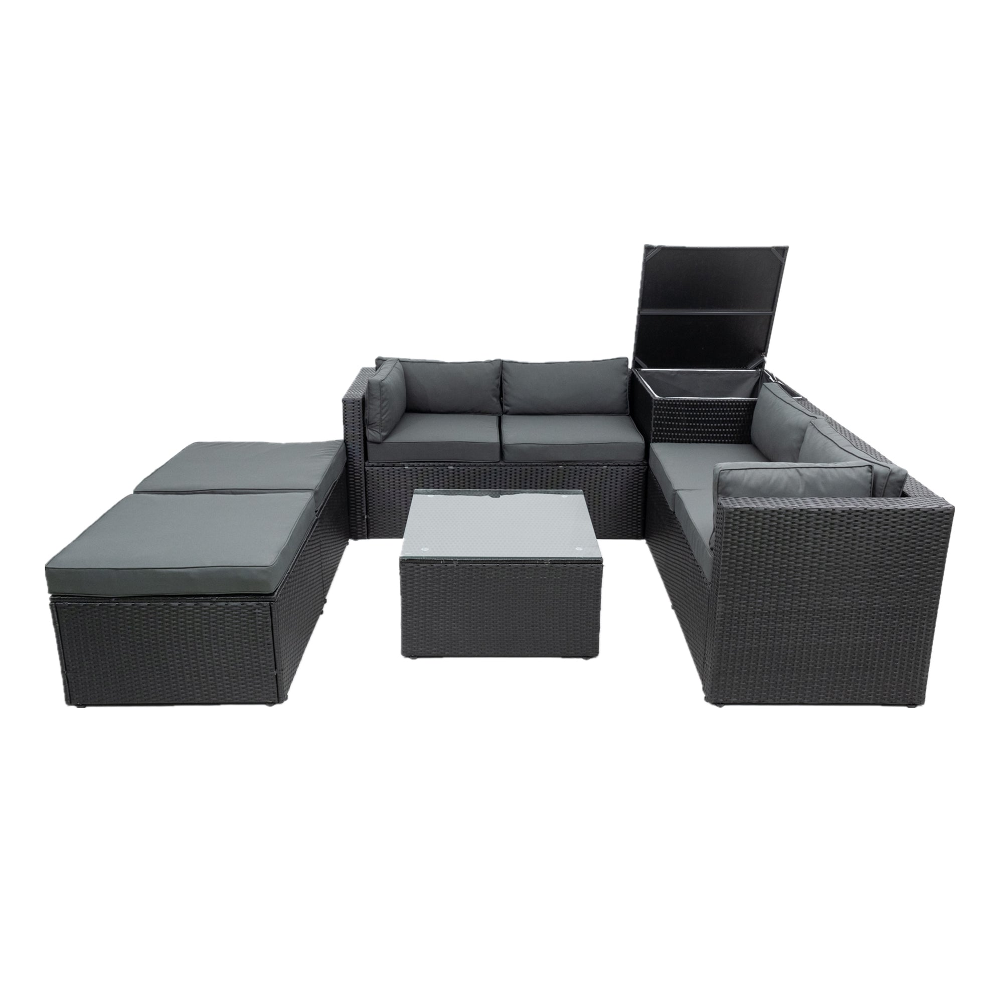 Rattan corner sofa set with cheap storage box and table in grey