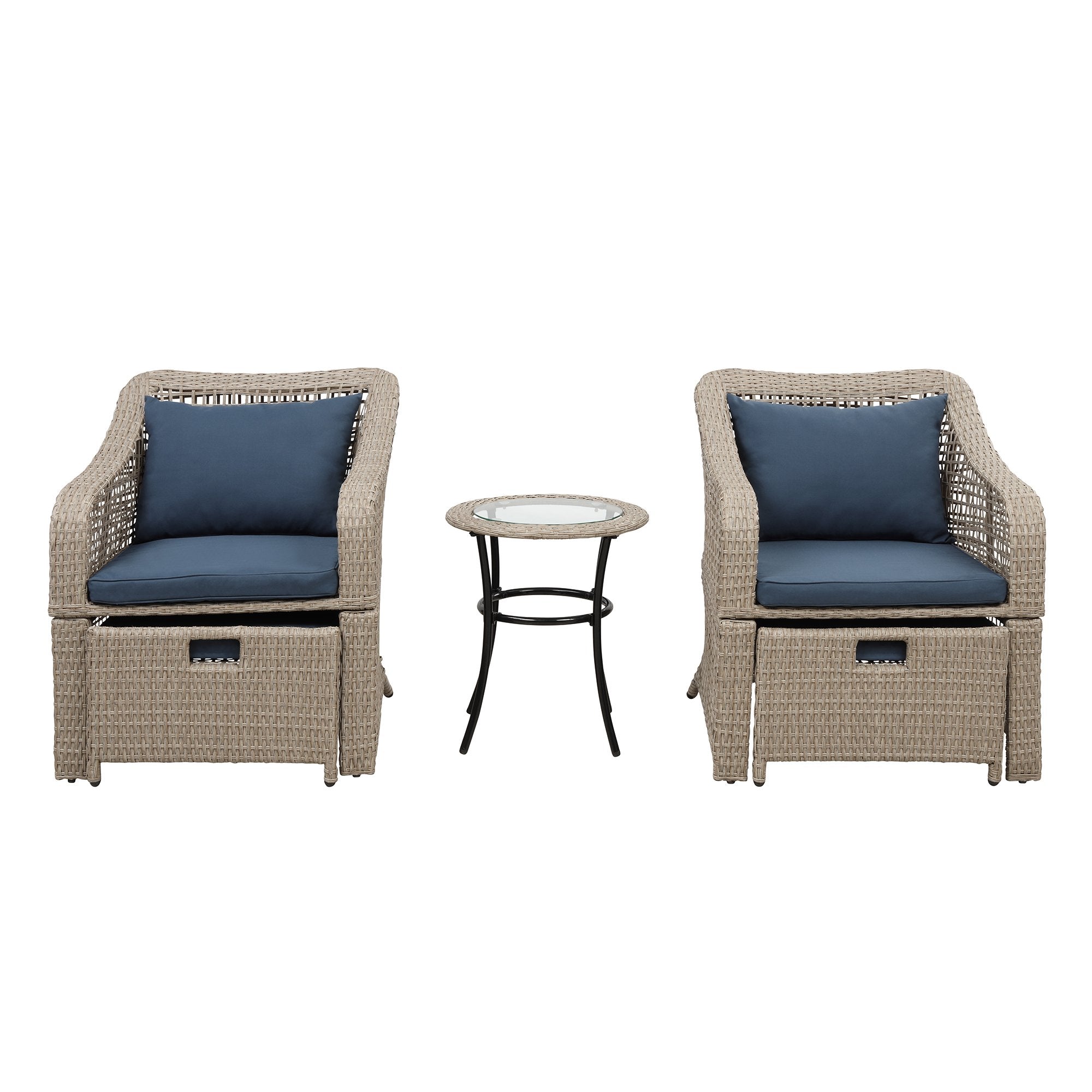 5-Piece Wicker Outdoor Dining Set with Blue Cushion