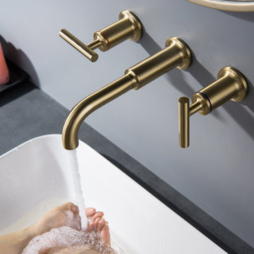 Clihome® | Two-Handle Wall Mounted Bathroom Faucet in Brushed Gold