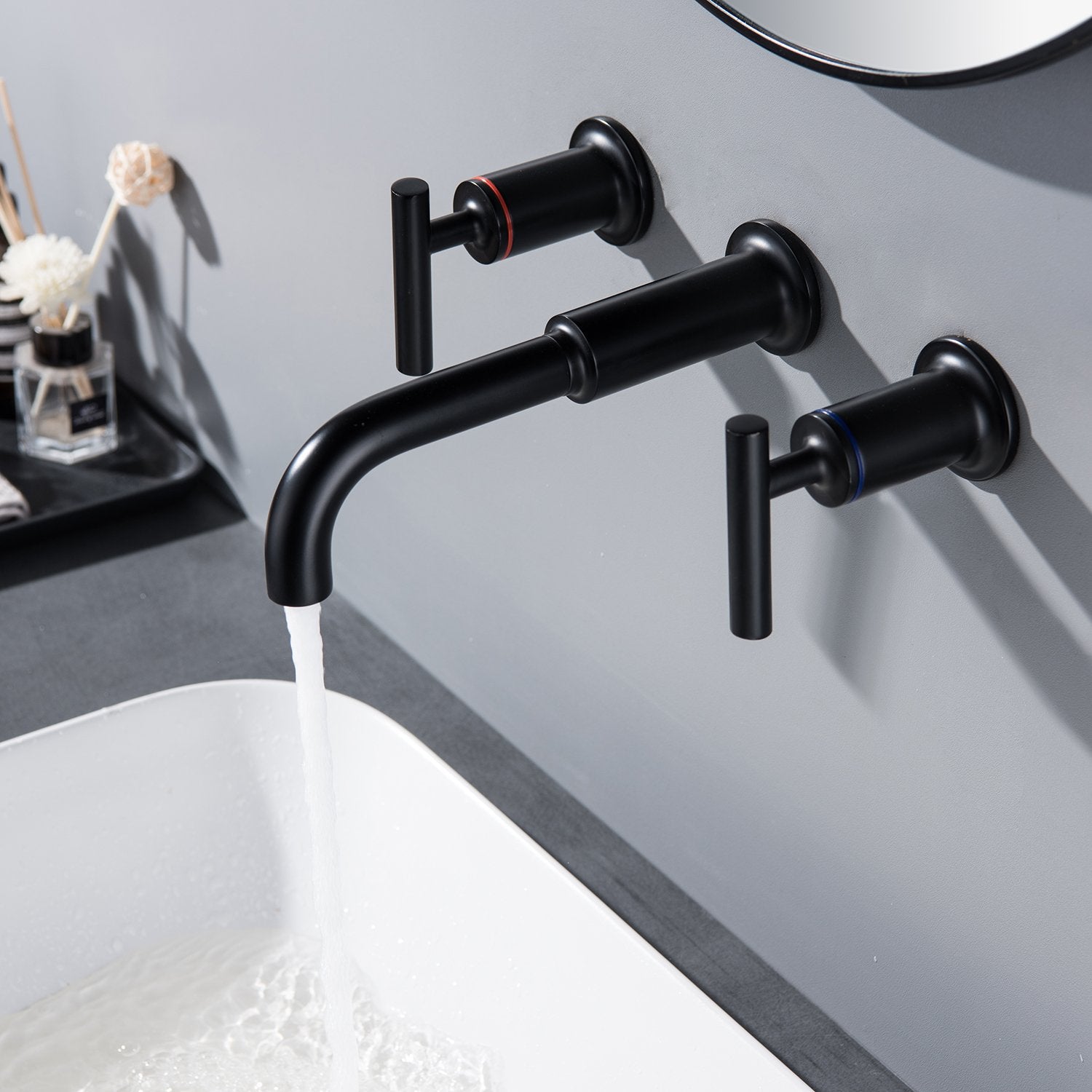 Clihome® | Two-Handle Wall Mounted Bathroom Faucet in Matte Black