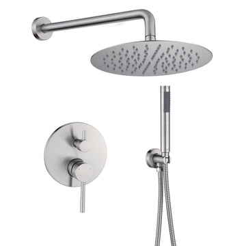 Shower System Wall Mounted with 10 in. Round Rainfall Shower head and Handheld Shower Head Set, Brushed Nickel