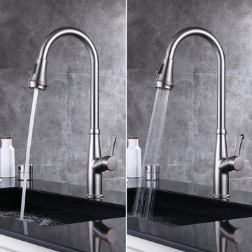 Clihome® | Single-Handle Pull-Down Sprayer Kitchen Faucet With Flexible House and Deck Plate in Brushed Nickel