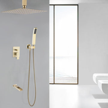 10 in. Single-Handle 1 -Spray Tub and Ceiling Mounted Shower head in Brushed Gold