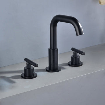 8 in. Widespread 2-Handle Mid-Arc Bathroom Faucet with Valve and cUPC Water Supply Lines in Matte Black