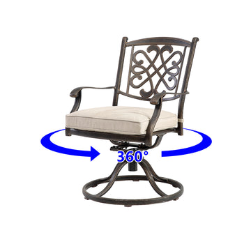Set of 2 Cast Aluminum Flower-Shaped Backrest Swivel Chairs Beige