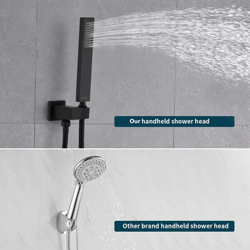 Shower System Wall Mounted with 12 in. Square Rainfall Shower head and Handheld Shower Head Set, Matte Black