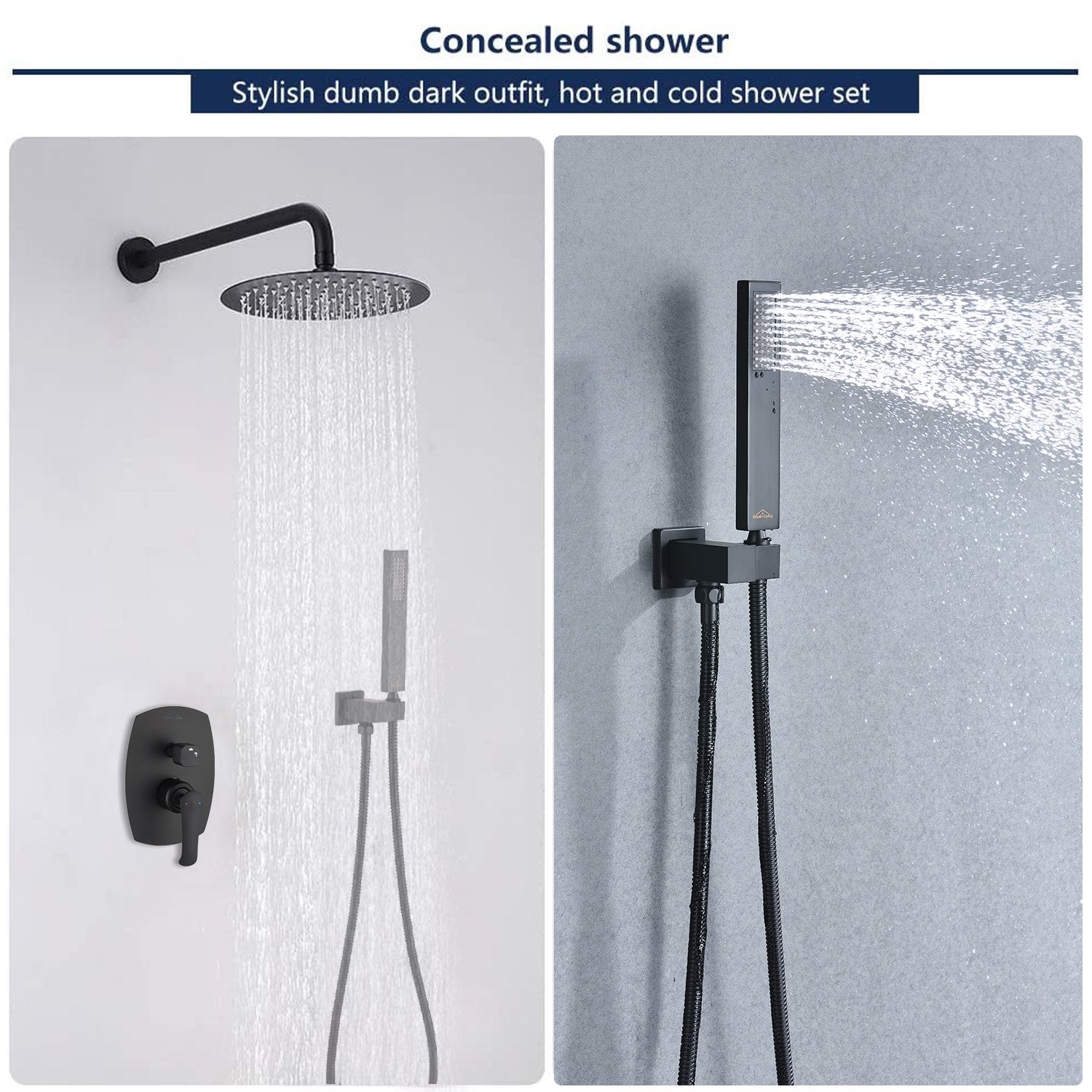 New Complete Shower System 1-Spray Patterns with 2.5 GPM 10 in. Wall Mount Dual Shower Heads in Matte Black - Alipuinc
