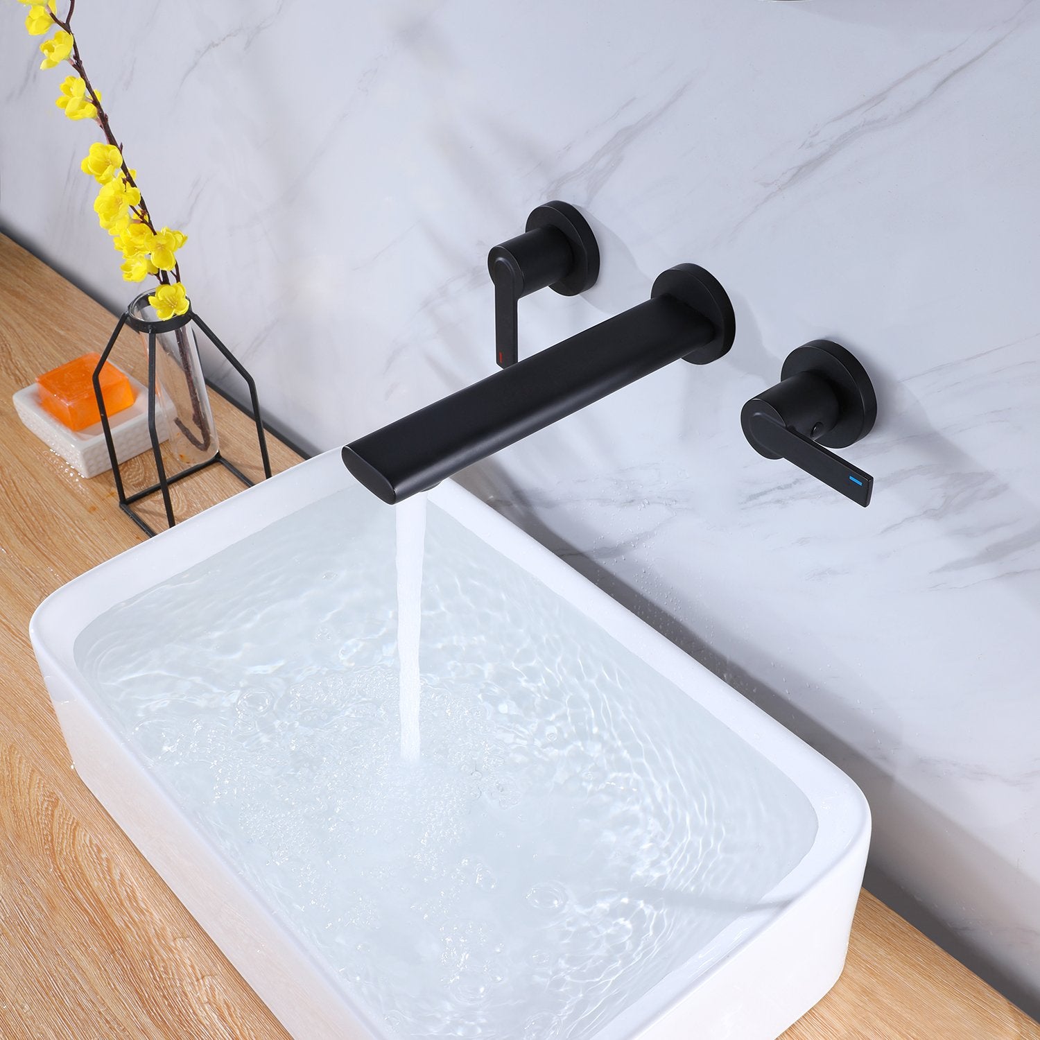 2 Double Handle Wall Mounted Bathroom Kitchen Faucet Basin  in Matte Black - Alipuinc