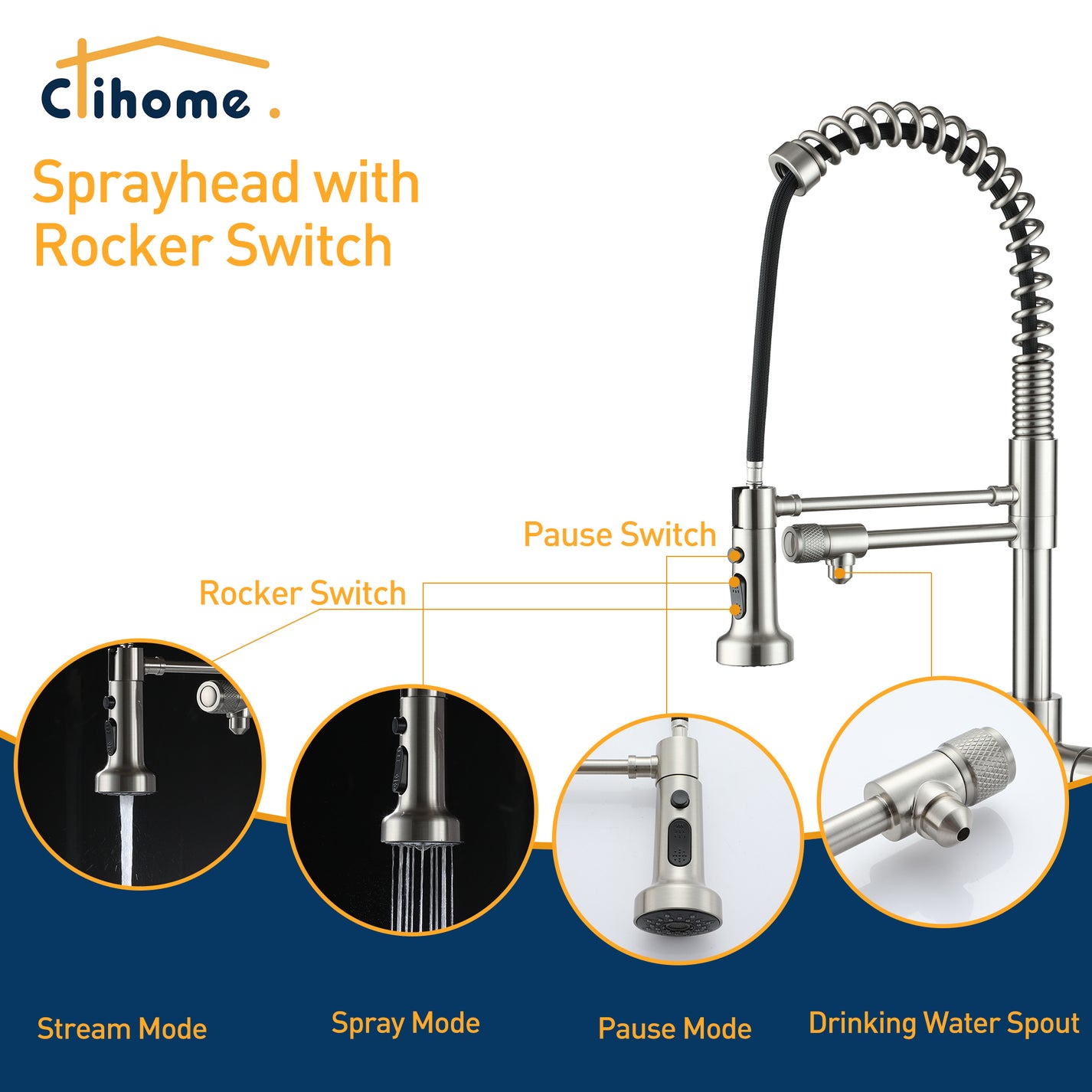 3function single handle under the pulldown spray head kitchen faucet