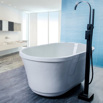 Clihome® | Single-Handle Floor-Mount Tub Faucet with Hand Shower in Matte Black