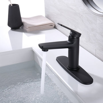 Clihome® | Single Hole Single Handle Bathroom Faucet with Stainless Steel Hose and 10 Inch Deck Mount in Matte Black