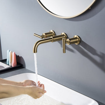 Clihome® | Two-Handle Wall Mounted Bathroom Faucet in Brushed Gold