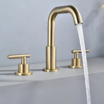 Clihome® | 8 in. Widespread 2-Handle Mid-Arc Bathroom Faucet with Valve and cUPC Water Supply Lines in Brushed Gold