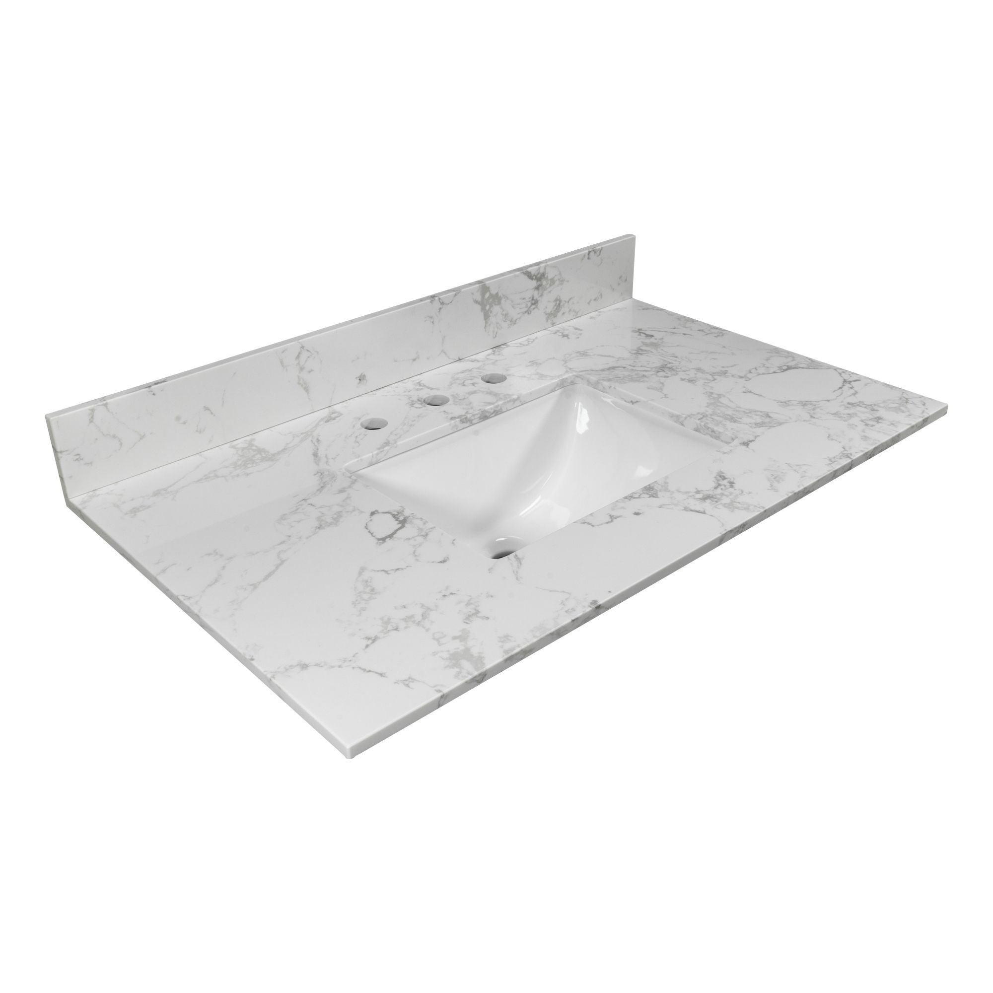 31inch bathroom vanity top stone carrara white new style tops with rectangle undermount ceramic sink  and back splash with 3 faucet hole  for bathrom cabinet