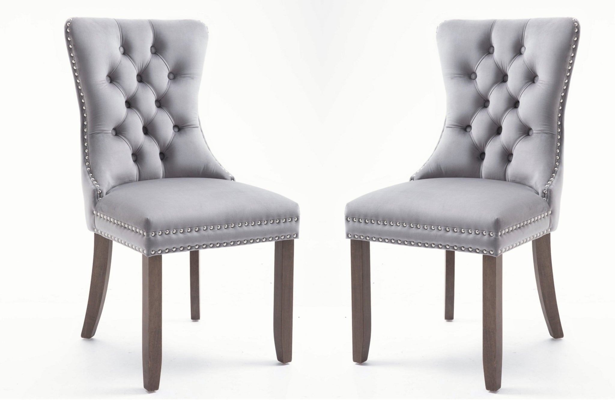 2 PCS High-end Tufted Solid Wood Upholstered Dining Chair with Nail-head Trim