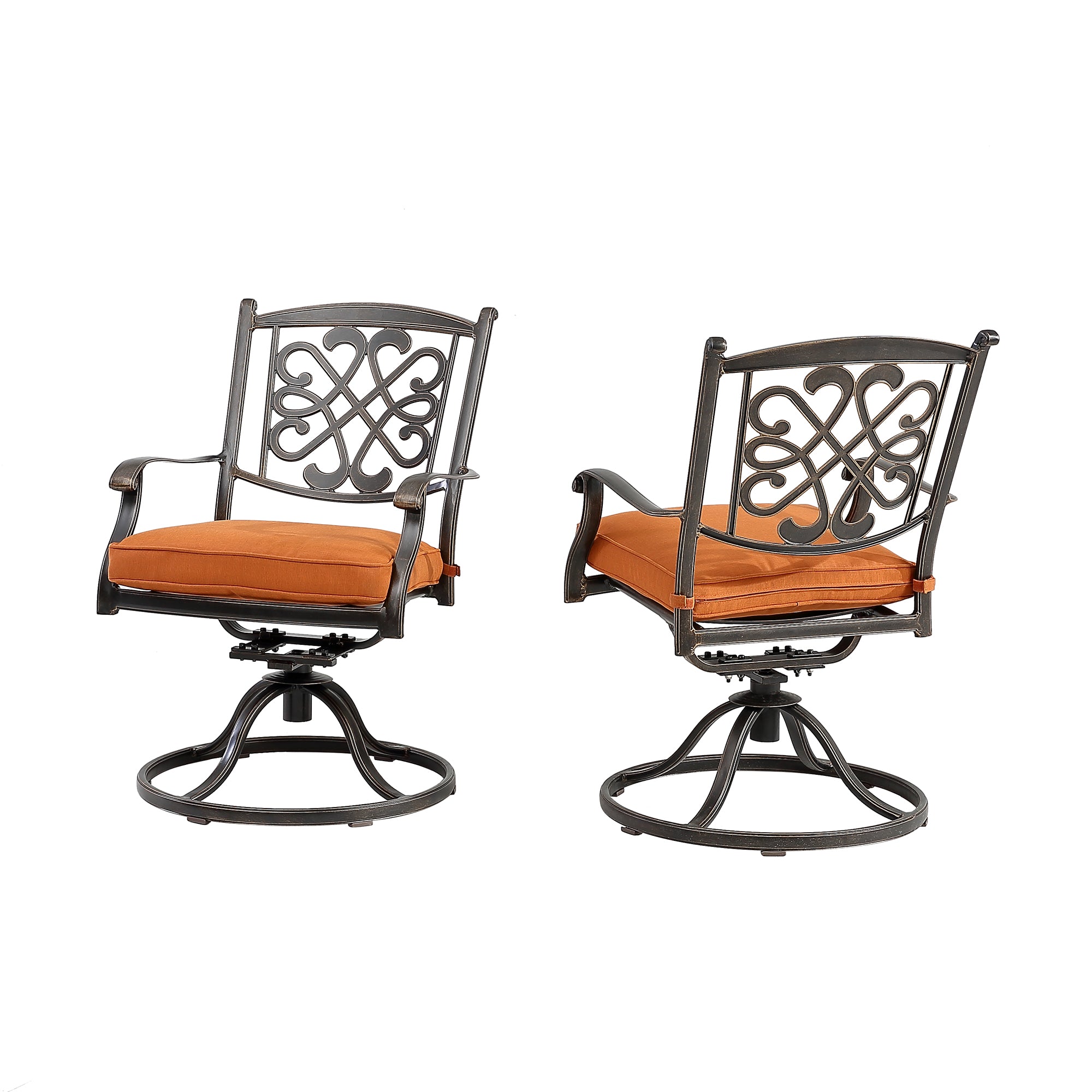Set of 2 Cast Aluminum Flower-Shaped Backrest Swivel Chairs Orange