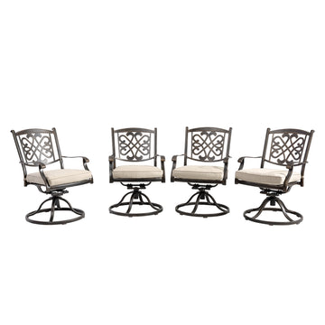 Set of 4 Cast Aluminum Flower-Shaped Backrest Swivel Chairs Beige