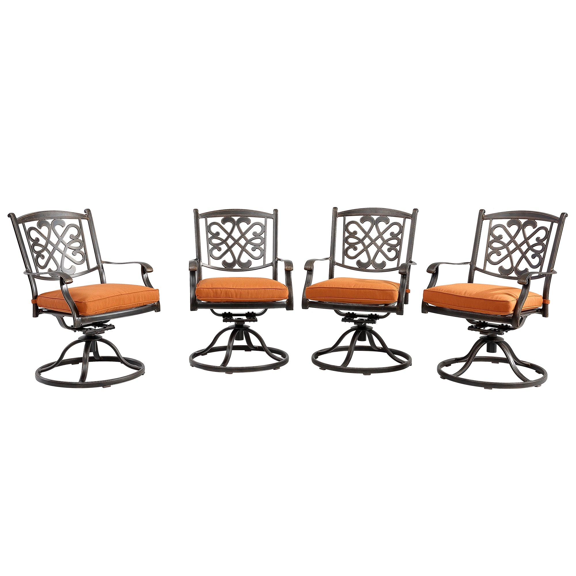 Set of 4 Cast Aluminum Flower-Shaped Backrest Swivel Chairs Orange