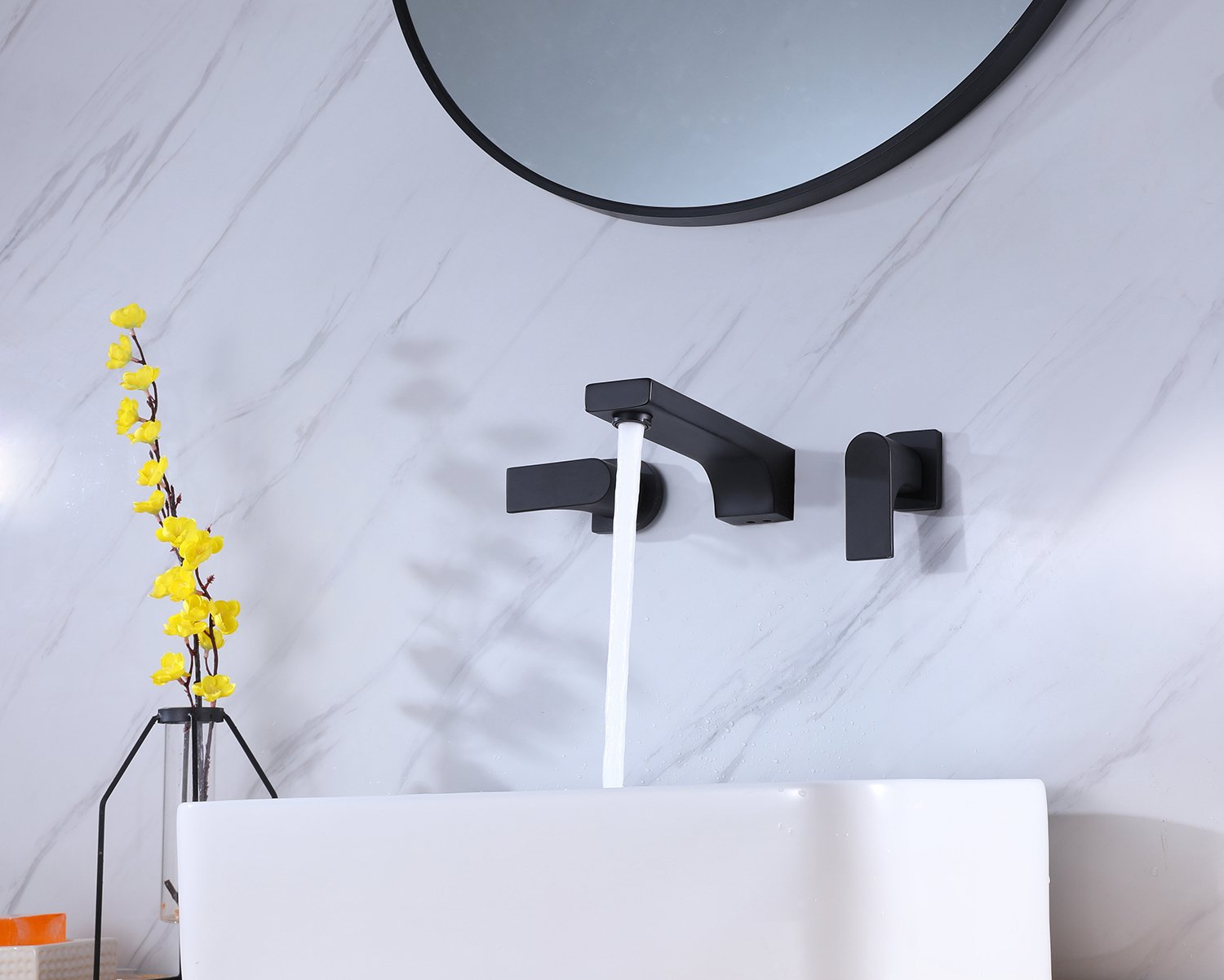 2-Handle Square Wall  Mount Faucet in Matt black - Alipuinc