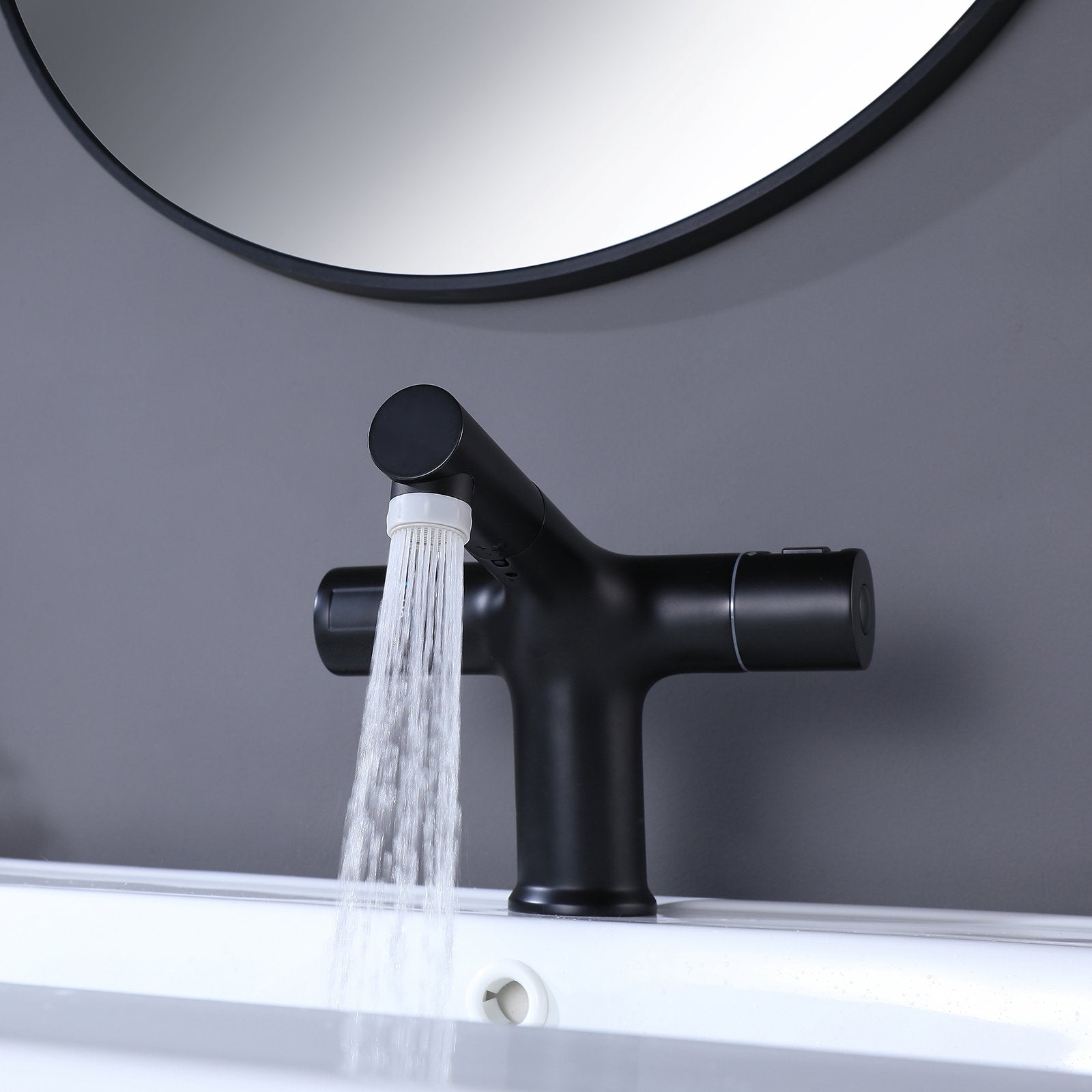 Clihome® | Modern Thermostatic Basin Single Hole Pull-out Faucet in Matt Black