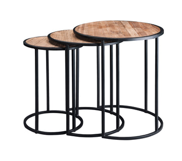 Rustic Metal Nesting Side End Tables, Set of 3