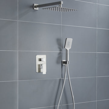 3-Spray Patterns with 2.5 GPM 8 in. Wall Mount Dual Shower Heads with Valve Included in Brushed Nickel
