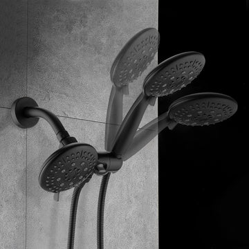 5-Spray Patterns with 1.8 GPM 8.3 in. Wall Mount Dual Shower Heads in Matte Black