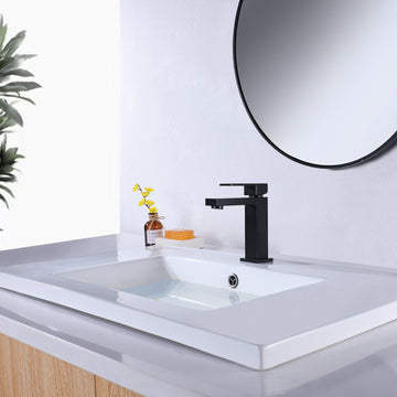 Clihome® | Single Hole Single-Handle Bathroom Faucet with Deck Plate in Matte Black