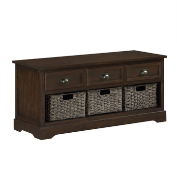 Homes Collection Wicker Storage Bench with 3 Drawers and 3 Woven Baskets
