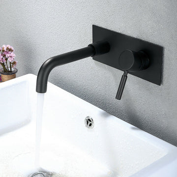Clihome® | Single-Handle Wall Mount Bathroom Faucet with Contemporary Solid Brass in Black