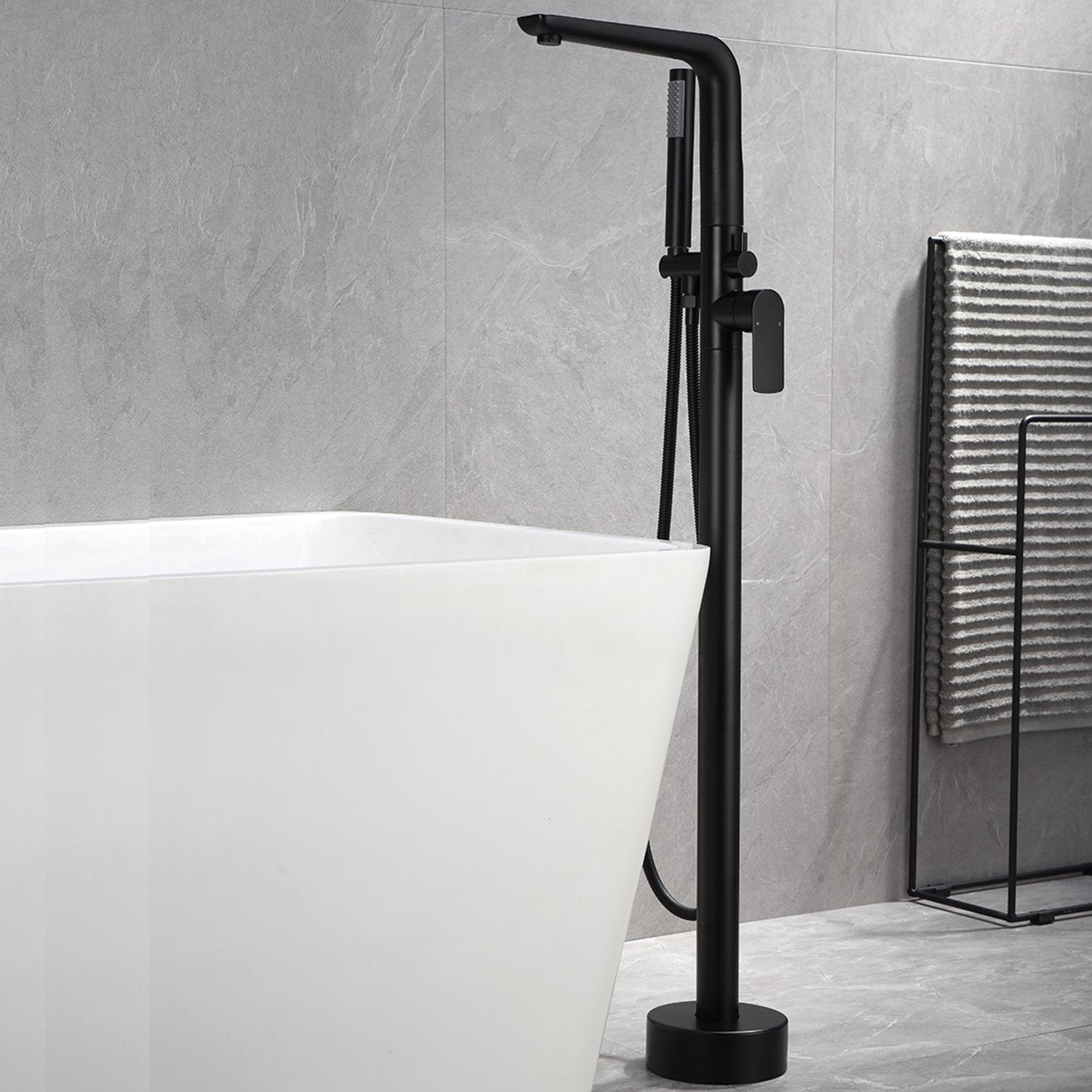 2-Handle Claw Foot Freestanding Tub Faucet with Shower in Matte Black - Alipuinc