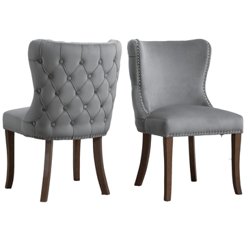 2 PCS Upholstered Wing-Back Dining Chair with Back-stitching Nail-head Trim and Solid Wood Legs