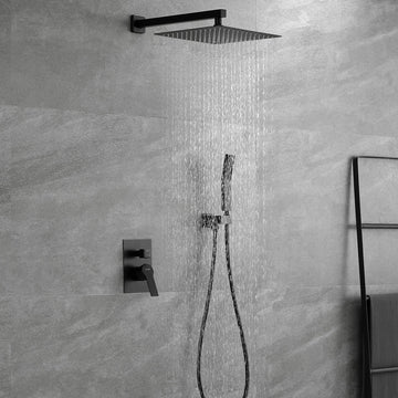 12 in. Wall Mounted Dual Shower Heads with Rough-In Valve Body and Trim in Matte Black